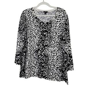 Talbots Animal Print Cotton Button Up‎ Cardigan Sweater Black Maximalist Size 3X